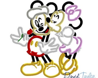 Parisian Paris Mickey and Minnie - 4x4, 5x7 and 6x10 in 9 formats - Applique - Instant Download - David Taylor Digitizing