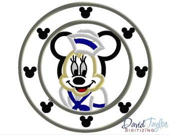 Porthole Minnie - 4x4, 5x7 and 6x10 in 7 formats - Applique - Instant Download - David Taylor Digitizing