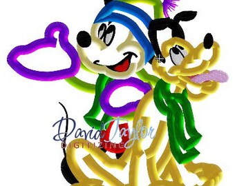 Mickey and Pluto - Snowball - Embroidery Machine Design - Applique - Instant Download - David Taylor Digitizing