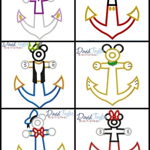 Fab 6 DCL Anchor 6 designs Embroidery Machine Design 4x4, 5x7, 6x10 Applique Instant Download David Taylor Digitizing image 1