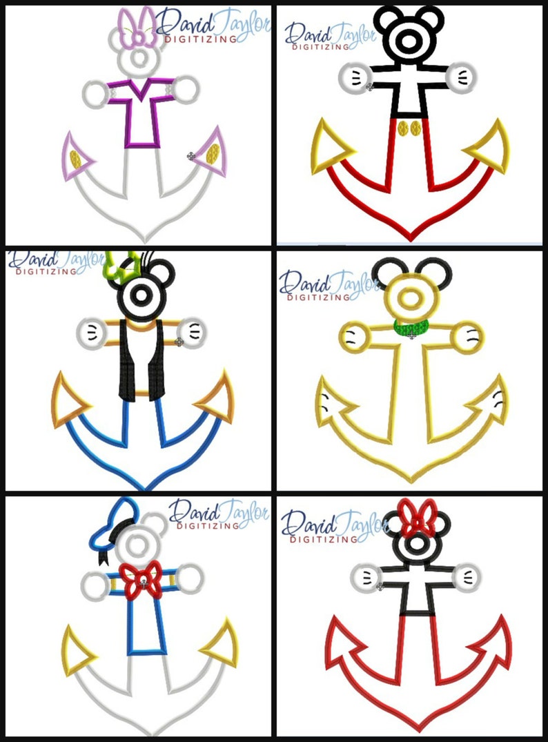 Fab 6 DCL Anchor 6 designs Embroidery Machine Design 4x4, 5x7, 6x10 Applique Instant Download David Taylor Digitizing image 1