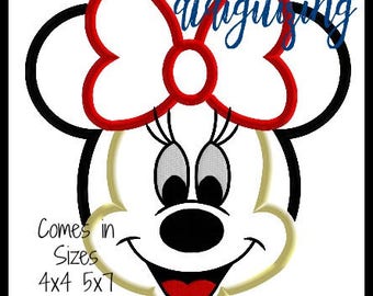 1 dollar design on website Minnie Face Embroidery Design 4x4 5x7 6x10 7x10 8x10 in 9 formats-Applique Instant Download-DTDigitizing Mickey