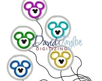 Disney Mickey Balloons - Embroidery Machine Design - Applique/ITH - Instant Download - David Taylor Digitizing