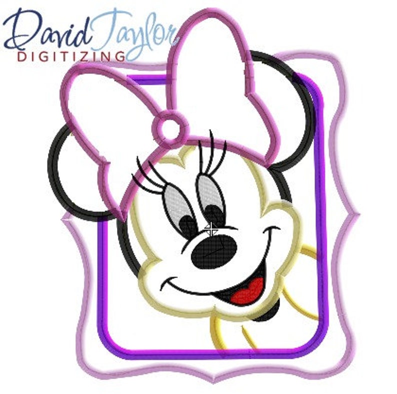 Minnie Frame 4x4, 5x7, 6x10 and 9x8 in 9 formats Applique Instant Download David Taylor Digitizing image 1