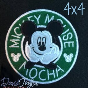 Coffee Mickey Embroidery Design 4x4, 5x7, 6x6, 7x7, 8x8 in 9 formats-Applique Instant Download-David Taylor Digitizing image 4