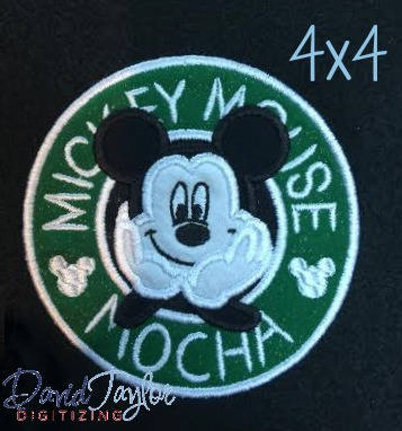 Coffee Mickey Embroidery Design 4x4, 5x7, 6x6, 7x7, 8x8 in 9 formats-Applique Instant Download-David Taylor Digitizing image 4