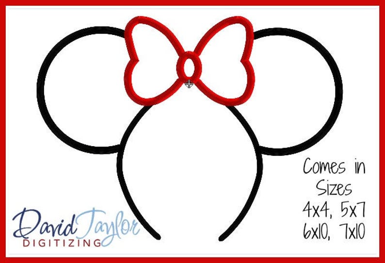 Minnie Ear Headband Mickey Head Embroidery Design 4x4 5x7 6x10 7x10 9 formats-Applique Instant Download-David Taylor Digitizing image 1