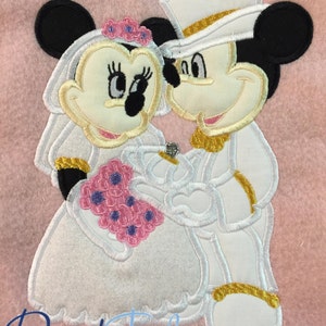 Wedding Mickey and Minnie 5x7, 6x10, and 8x10 in 9 formats Applique Instant Download David Taylor Digitizing image 2