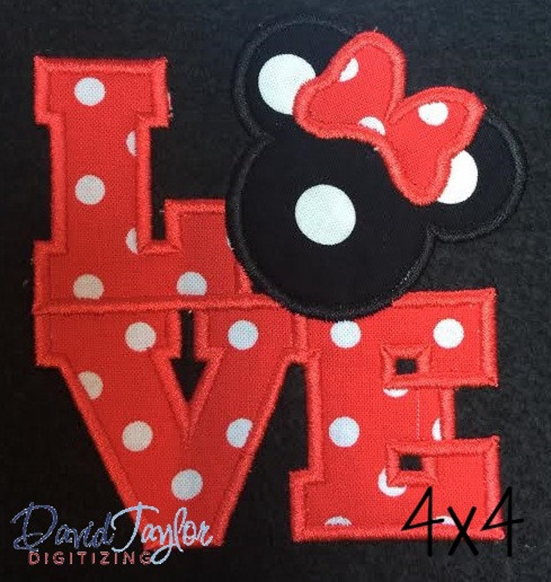 LOVE Minnie Embroidery Design 4x4, 5x7, 6x10 and 8x8 in 9 formats Applique Instant Download David Taylor Digitizing image 3