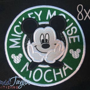 Coffee Mickey Embroidery Design 4x4, 5x7, 6x6, 7x7, 8x8 in 9 formats-Applique Instant Download-David Taylor Digitizing image 2