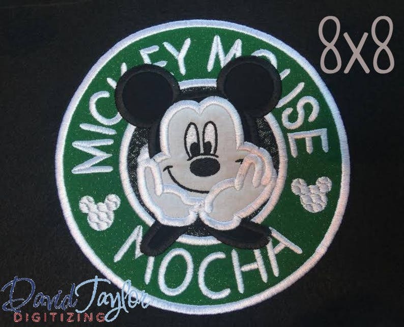 Coffee Mickey Embroidery Design 4x4, 5x7, 6x6, 7x7, 8x8 in 9 formats-Applique Instant Download-David Taylor Digitizing image 2