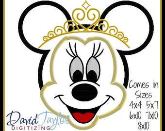 Minnie Mouse Tiara Embroidery Design 4x4 5x7 6x10 7x10 8x10 in 9 formats-Applique Instant Download-DTDigitizing Princess Queen Mickey Head