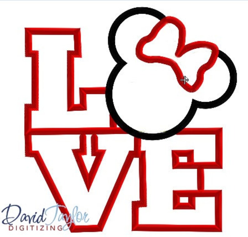 LOVE Minnie Embroidery Design 4x4, 5x7, 6x10 and 8x8 in 9 formats Applique Instant Download David Taylor Digitizing image 1