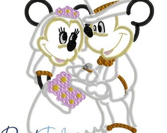 Wedding Mickey and Minnie 5x7, 6x10, and 8x10 in 9 formats - Applique - Instant Download - David Taylor Digitizing