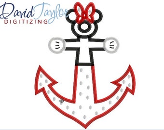 DCL Anchor Minnie - 4x4, 5x7 and 6x10 in 7 formats - Applique - Instant Download - David Taylor Digitizing