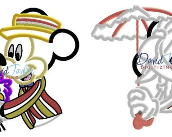 Minnie/Mickey Mouse - Bert/Mary Poppins - 2 pack!!- 3 sizes, 9 formats - Applique - Instant Download - David Taylor Digitizing