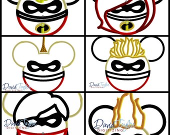 Mickey Head Incredibles 6 design pack!!! - 4x4, 5x7, 6x10 in 9 formats - Applique - Instant Download - David Taylor Digitizing