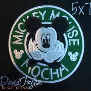 Coffee Mickey Embroidery Design 4x4, 5x7, 6x6, 7x7, 8x8 in 9 formats-Applique Instant Download-David Taylor Digitizing image 3