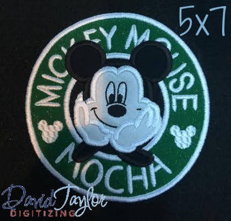 Coffee Mickey Embroidery Design 4x4, 5x7, 6x6, 7x7, 8x8 in 9 formats-Applique Instant Download-David Taylor Digitizing image 3