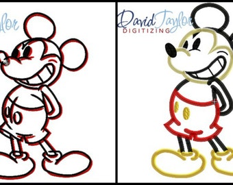 Mickey Grin Sketch Embroidery & Applique 2 Designs  4x4 5x7 6x10 7x10 in 9 formats - Applique - Instant Download - David Taylor Digitizing