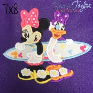 Beach Minnie and Daisy Embroidery Design 5x7, 6x7, 7x8, 8x9 in 9 formats-Applique Instant Download-David Taylor Digitizing imagem 3