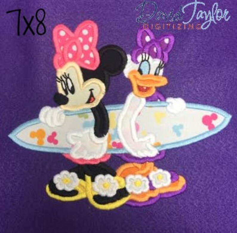 Beach Minnie and Daisy Embroidery Design 5x7, 6x7, 7x8, 8x9 in 9 formats-Applique Instant Download-David Taylor Digitizing image 3