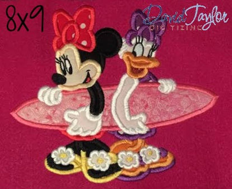 Beach Minnie and Daisy Embroidery Design 5x7, 6x7, 7x8, 8x9 in 9 formats-Applique Instant Download-David Taylor Digitizing imagem 2