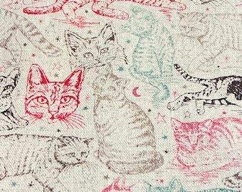 Back in stock! This is for FAT QUARTER CUT 18” X 21” Kitty Kat and Friends  Cotton Canvas
