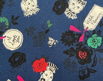 Valentine Celebration Kitty Navy Blue Cotton