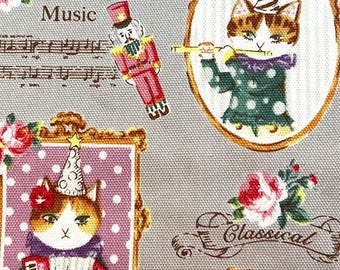 Birthday & Party Celebration Kitty Music Light Gray   Cotton Canvas