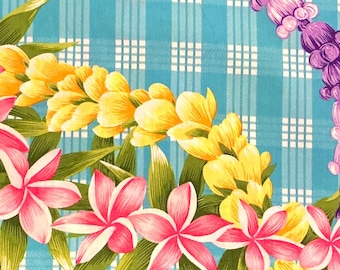 Sold by fat quarter cut  Pua Palaka Poly/cotton fat quarter Aqua #1