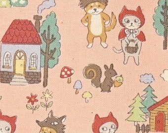 Kawaii Fairy Tale Forest Wolf and Kitty! Peachy Pink Cotton