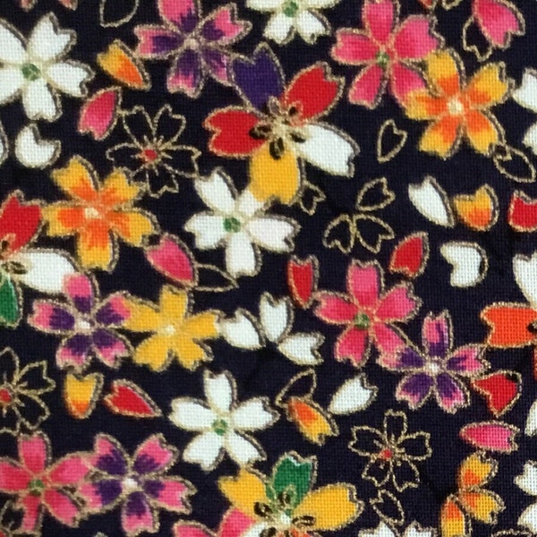 Sold by Fat Quarter cut  Sakura Fabric in Black  All Cotton Ships from USA