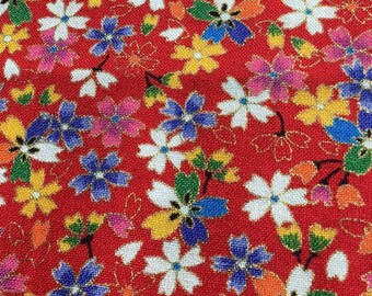 Sold by Fat Quarter cut  Sakura Fabric in Red  Fat Quarter
