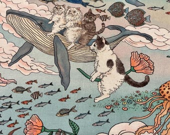 Preorder Add to cart  ! Ocean Cat cotton fabric! Hilarious and Whimsical