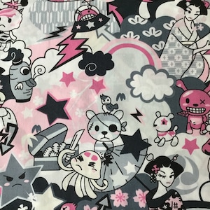 Anime Kawaii Tomodachi In pink/gray Fat Quarter Cut