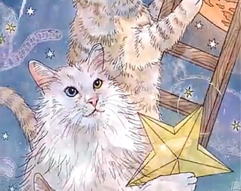 Preorder Add to cart and save  for JULY SHIPMENT!  Celestial Moonlight Fantasy cats and Fox Zodiac Fat Quarter 18” x 21”