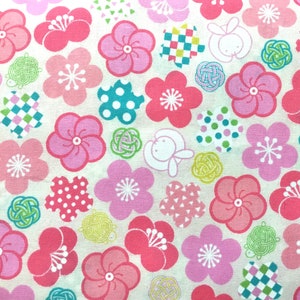 RABBIT fabric in spring pastels! Fat Quarter All Cotton Ships from USA
