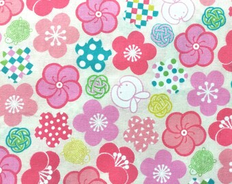 RABBIT fabric in spring pastels! Fat Quarter All Cotton Ships from USA