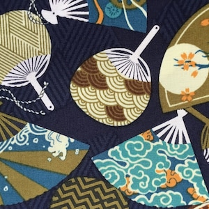 Sale! Japanese Uchiwa Fan fabric in Navy