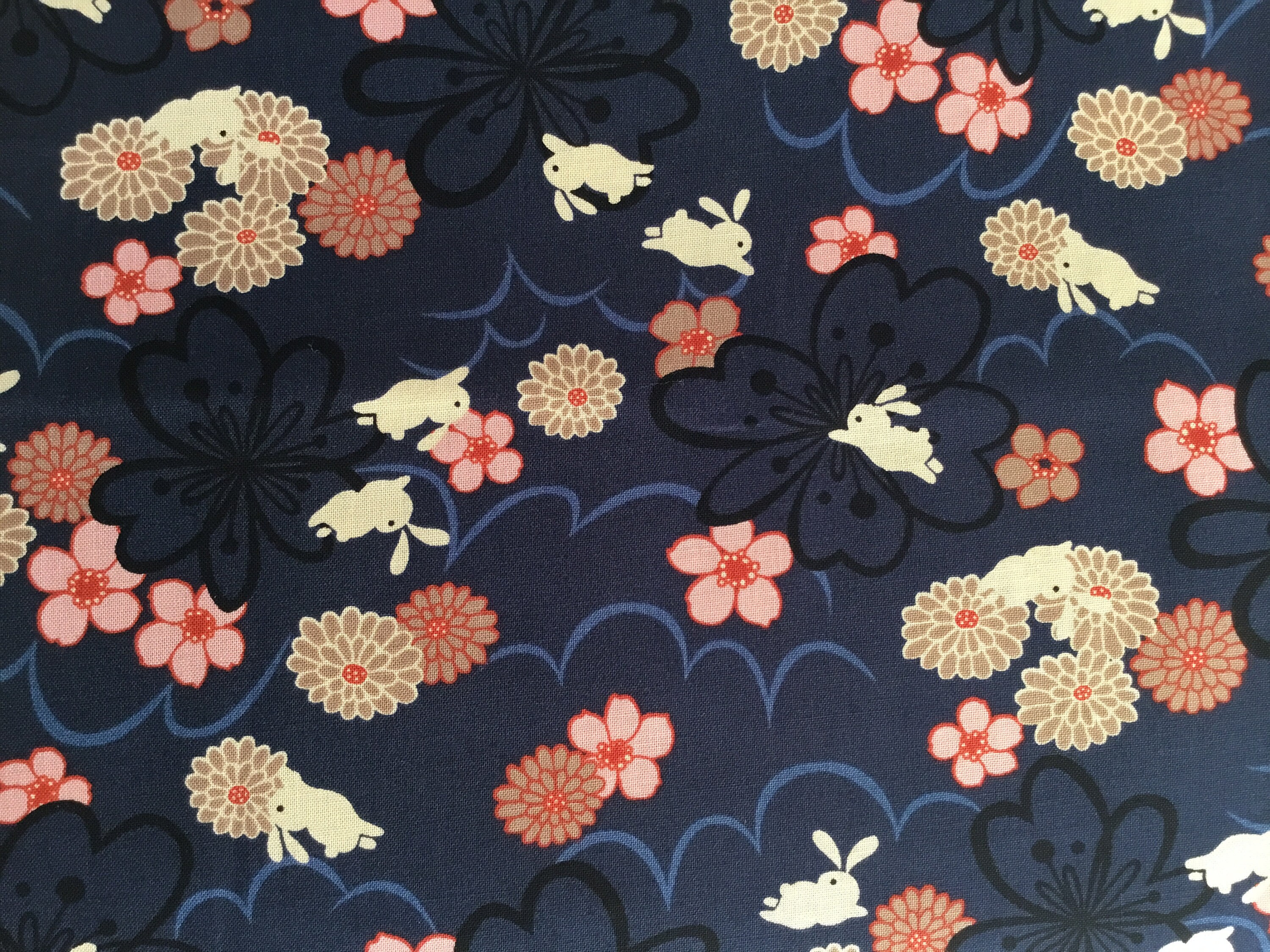 Rabbit Fabric in Navy Blue Fat Quarter All Cotton Ships From | Etsy