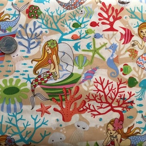Anime Mermaid Fabric  in BEIGE ** USA shipping!