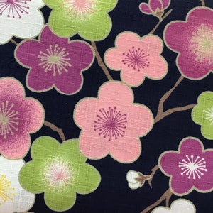 Ume Plum Blossom Cotton Dobby by Fat Quarter Navy