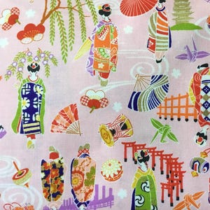 Pastel Pink Geisha Maiko all over print  Fabric Ships from USA