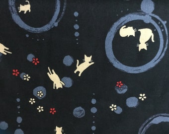 Cat Fabric in Blue Fat Quarter All Cotton Ships from USA
