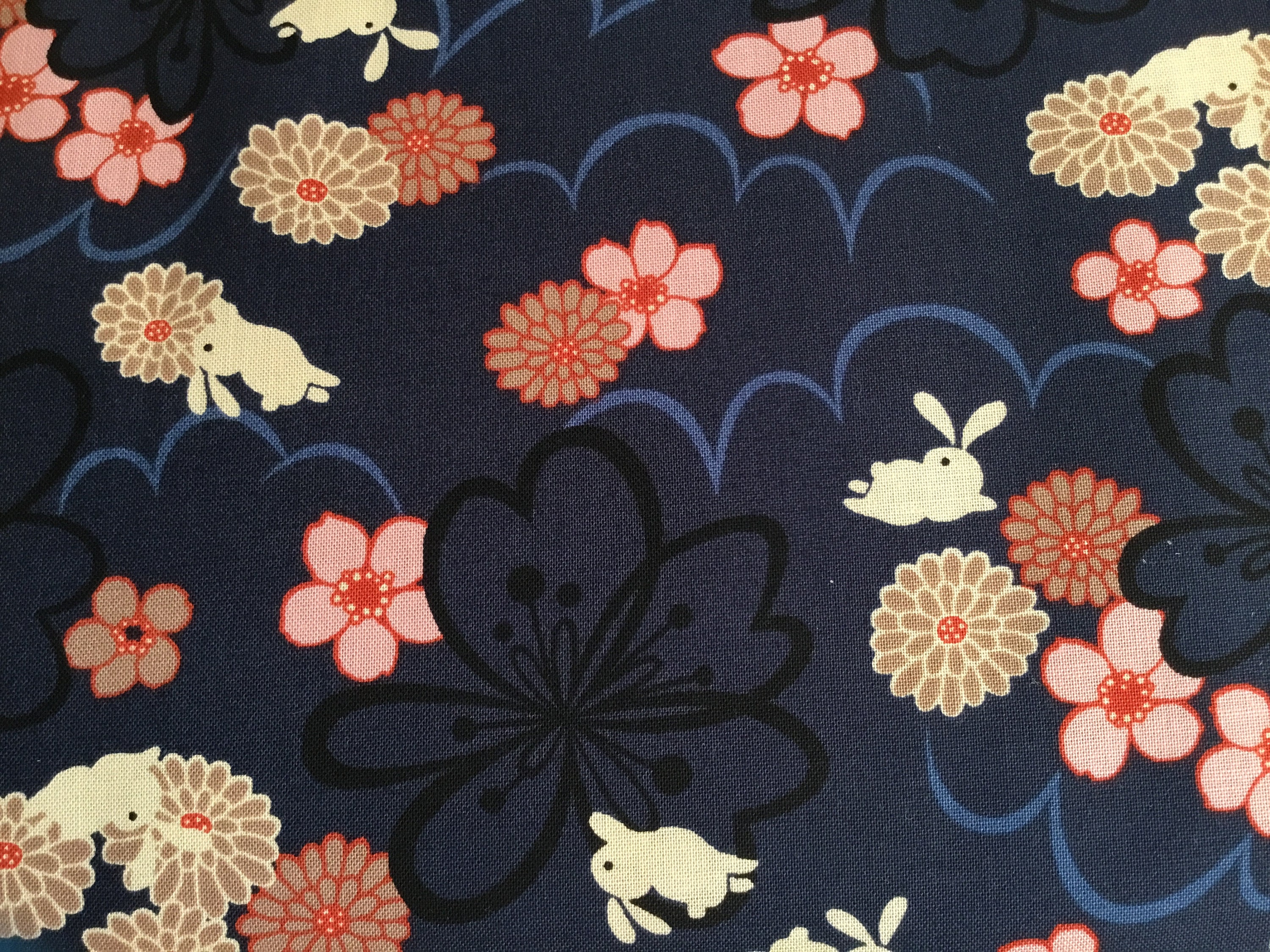Rabbit Fabric in Navy Blue Fat Quarter All Cotton Ships From | Etsy