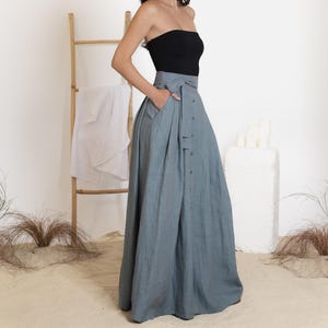 Long Linen Skirt with Tie, Boho Maxi Linen Skirt, Elegant Summer Skirt, Linen Peasant Skirt, Linen Skirt with Belt, Plus Size Maxi Skirt
