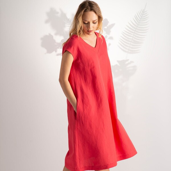 Red Linen Dress - Etsy