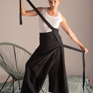 Drop Crotch Minimalist Hakama Pants, Japanese Linen Clothing, Summer Linen Harem Pants, High-Waisted Wide Leg Pants,Ladies Yoga Skirt Pants