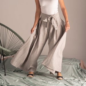 Comfortable Baggy Linen Skirt Trousers, Wrap Around Super